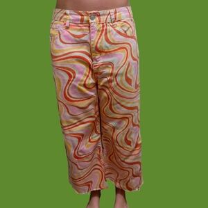 SHEIN Pink and Orange Ankle Cropped Jeans with Swirl Pattern